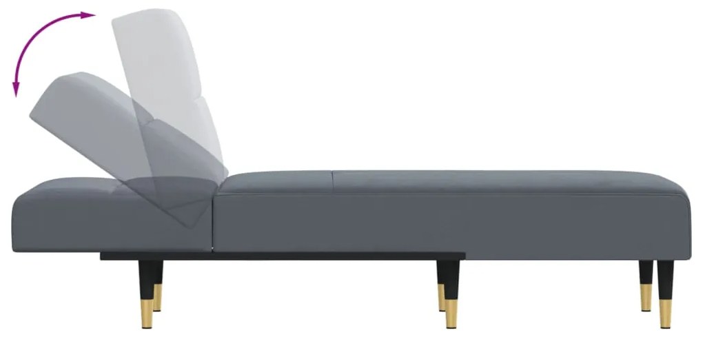 Chaise longue veludo cinzento-escuro