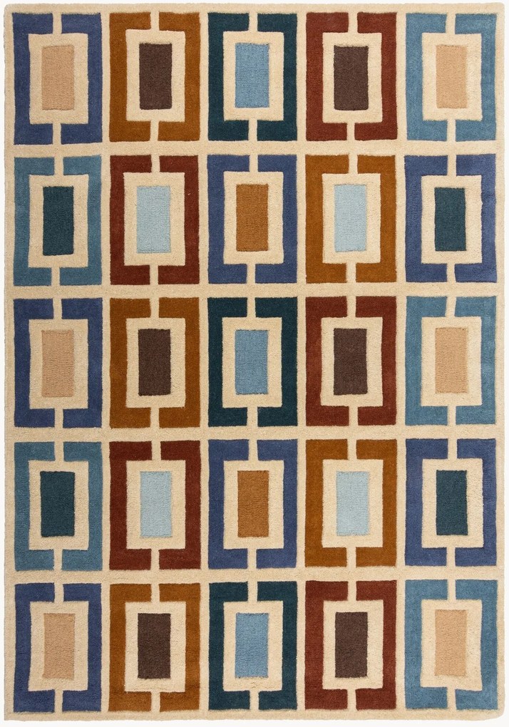 Tapete de lã tufado à mão com relevo Retro Blocks