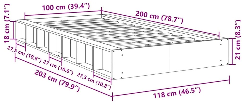Estrutura de cama sem colchão 100x200 cm madeira de carvalho