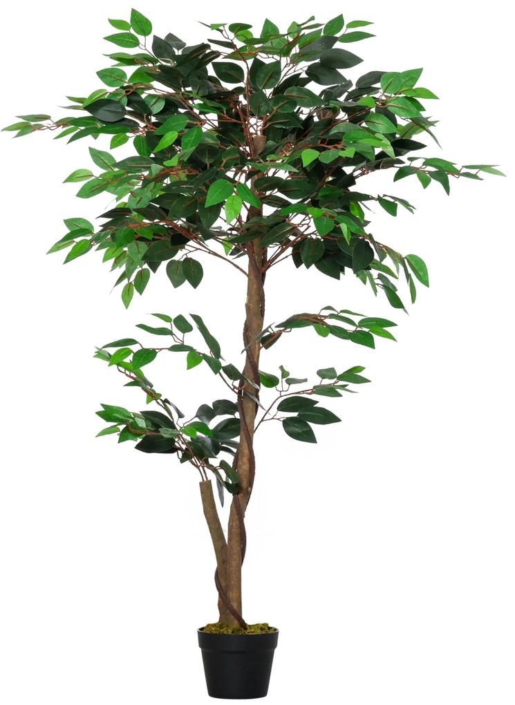 Árvore de Chá Artificial 120 cm Planta Artificial com 546 Folhas Musgo e Vaso para Exterior Sala de Estar Escritório Verde