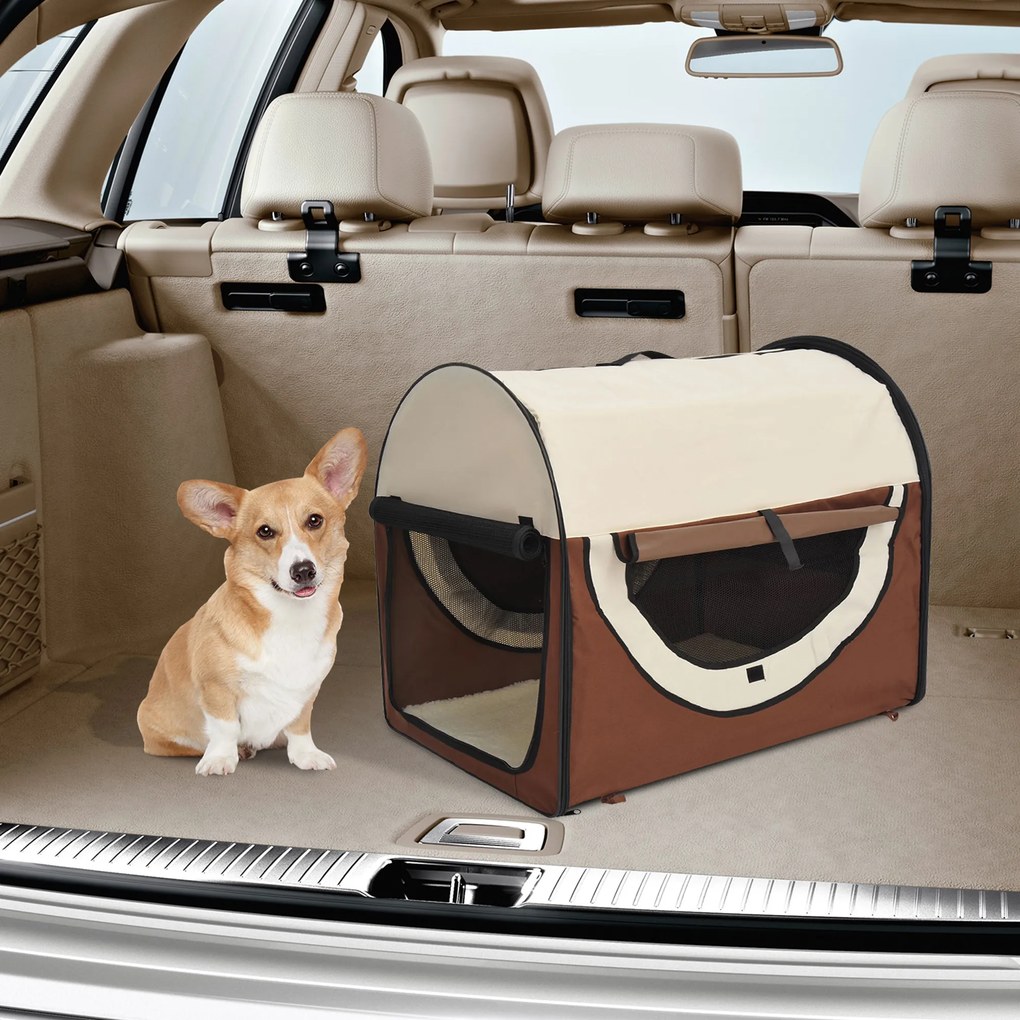 Saco de transporte para cães, caixa de transporte dobrável e respirável com almofada de pele de carneiro removível, 61 x 46 x 51 cm
