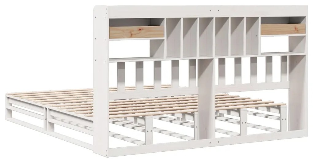Cama com estante sem colchão 200x200 cm pinho maciço branco