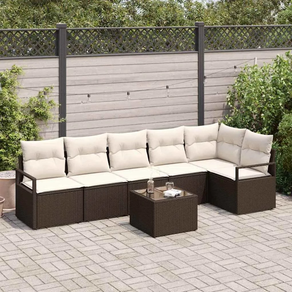 vidaXL Conjunto de Sofá de Jardim 7 pcs Marrom e Creme vime PE