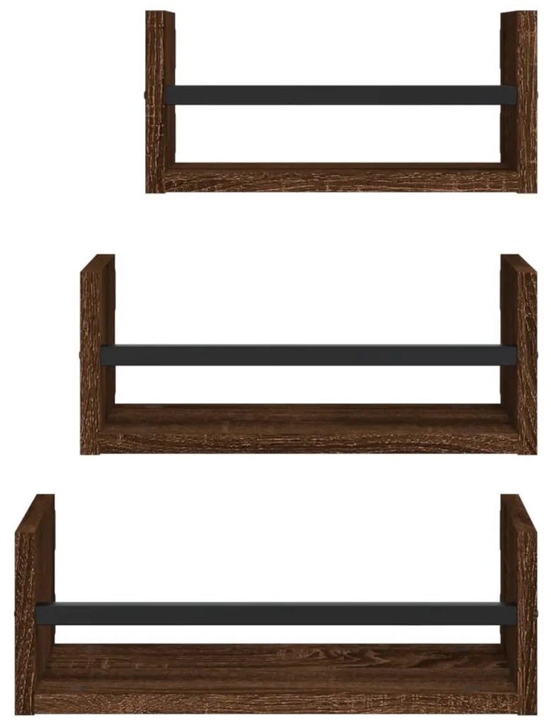 3pcs prateleiras c/ barras derivados madeira carvalho castanho