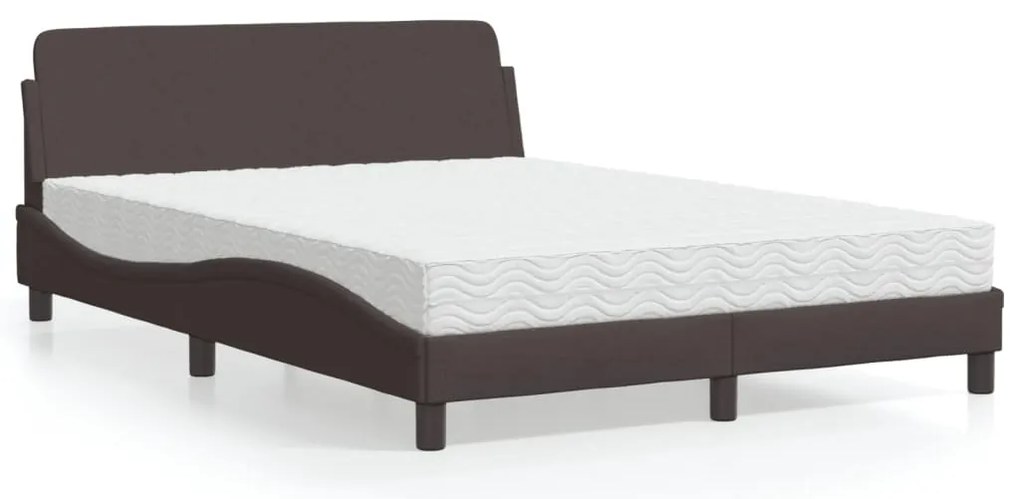 Cama com colchão 140x200 cm tecido castanho-escuro