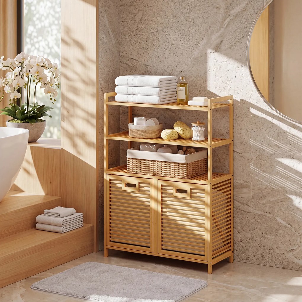 Móvel para Roupa Suja, 80 x 30 x 110 cm, 2 Cestas Removíveis, Natural