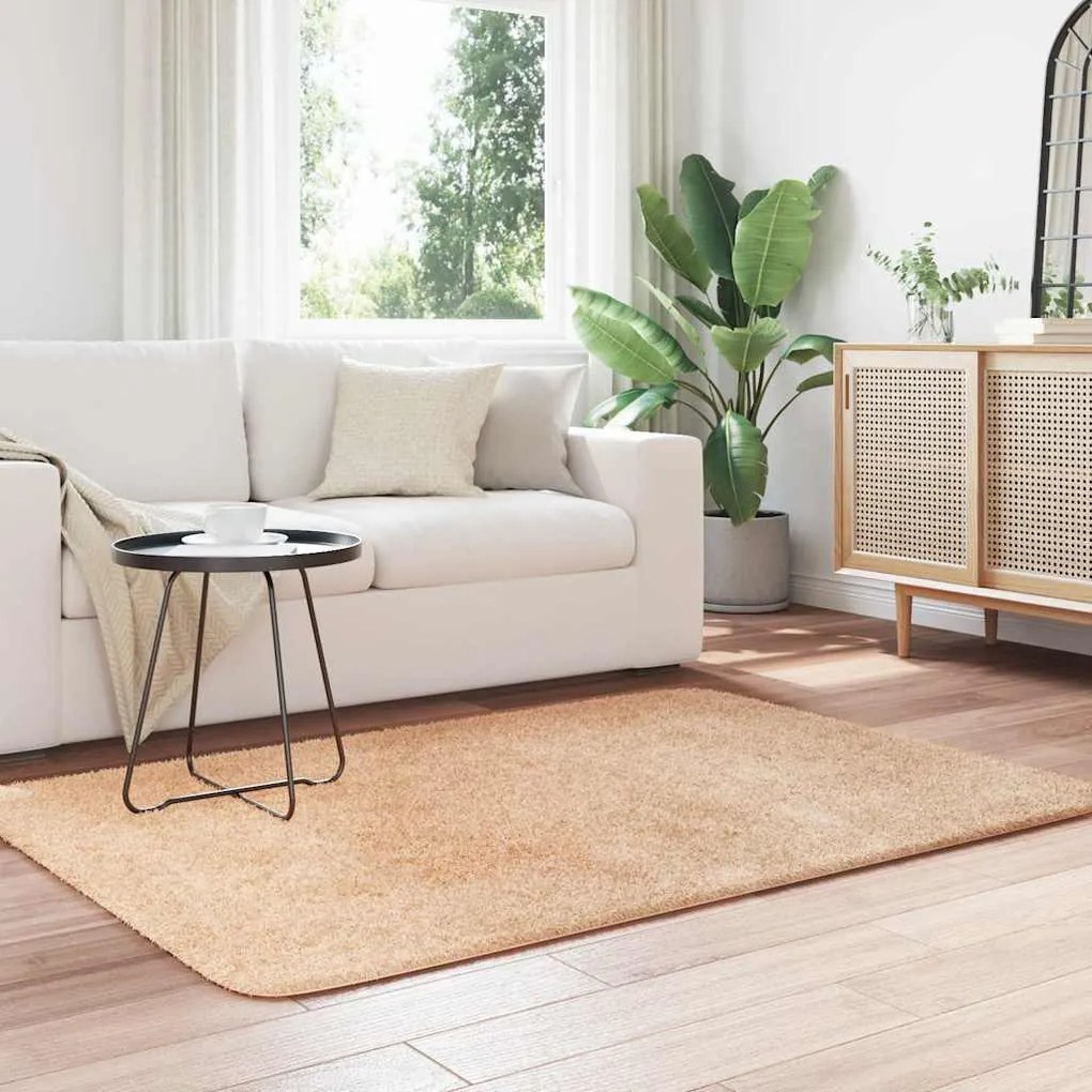 Tapete shaggy de pelo alto NAVARRA 120x170 cm poliéster bege
