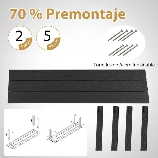 Banco de jardim em HDPE de 140 cm para 2-3 pessoas  sem encosto resistente às intempéries Preto