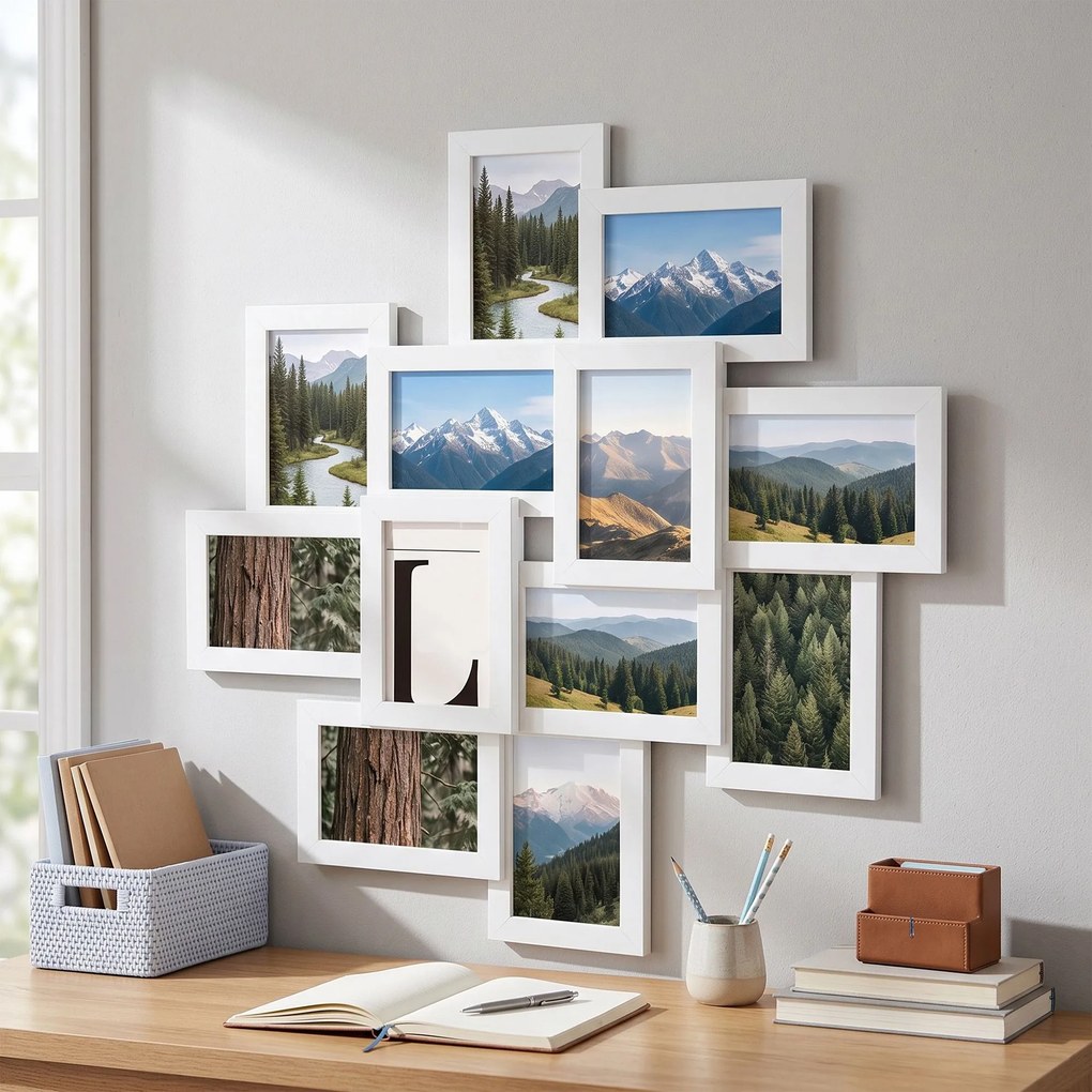 Conjunto 12 molduras para fotografias de 10 x 15 cm, colagem de fotografias branco