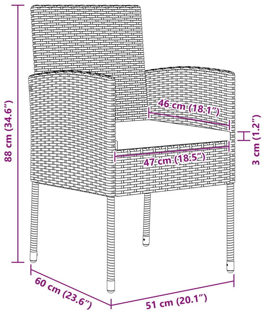 Conjunto de Jantar de Jardim 7 Peças com Almofadas Preto Rattan Poliés