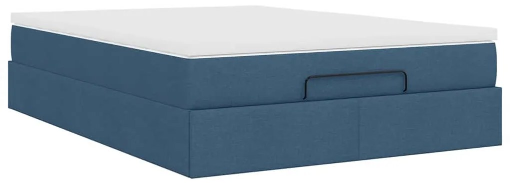 Estrutura de cama otomana com colchão tecido azul 140x200cm