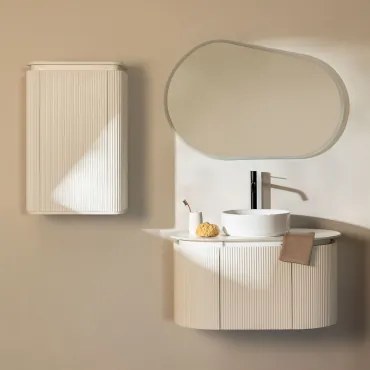 Conjunto De Móvel De Casa De Banho Em Madeira Carsone Branco & Branco & Cerâmica Redonda Branca Ø40 Cm Lenka & Oval Led E - Sklum