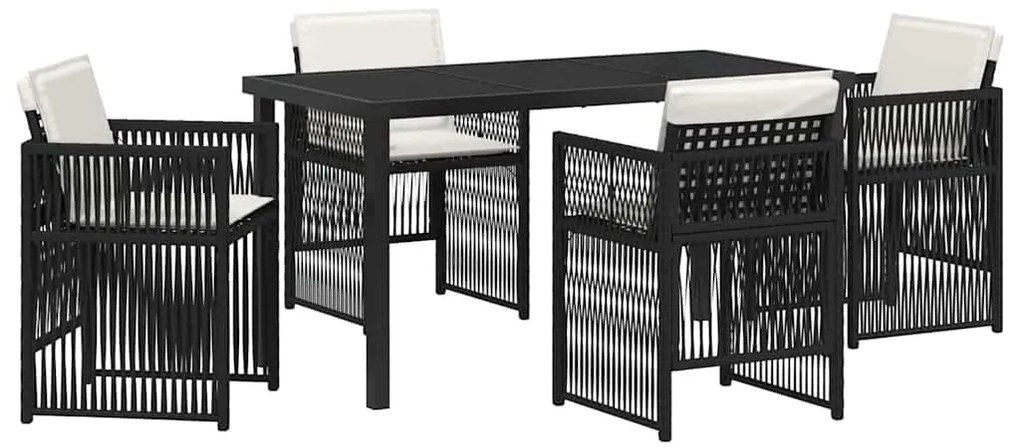 Conjunto de jantar de jardim com 5 peças e almofadas pretas e de ratta