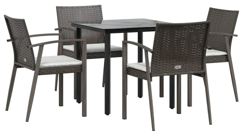 5 pcs conjunto de jantar p/ jardim c/ almofadões vime PE e aço
