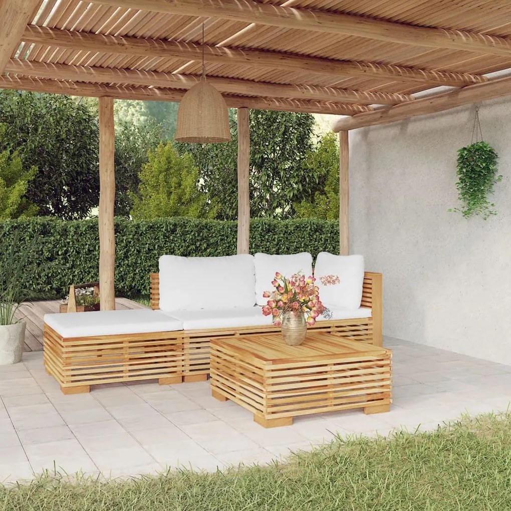 vidaXL 4 pcs conjunto lounge jardim c/ almofadões madeira teca maciça