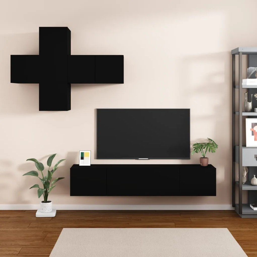 vidaXL 7 pcs conjunto de móveis de TV madeira processada preto