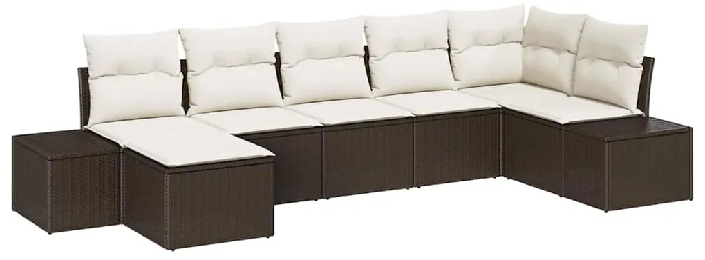 Conjunto de Sofá de Jardim em 7 Peças com Almofadas Marrons em Rattan