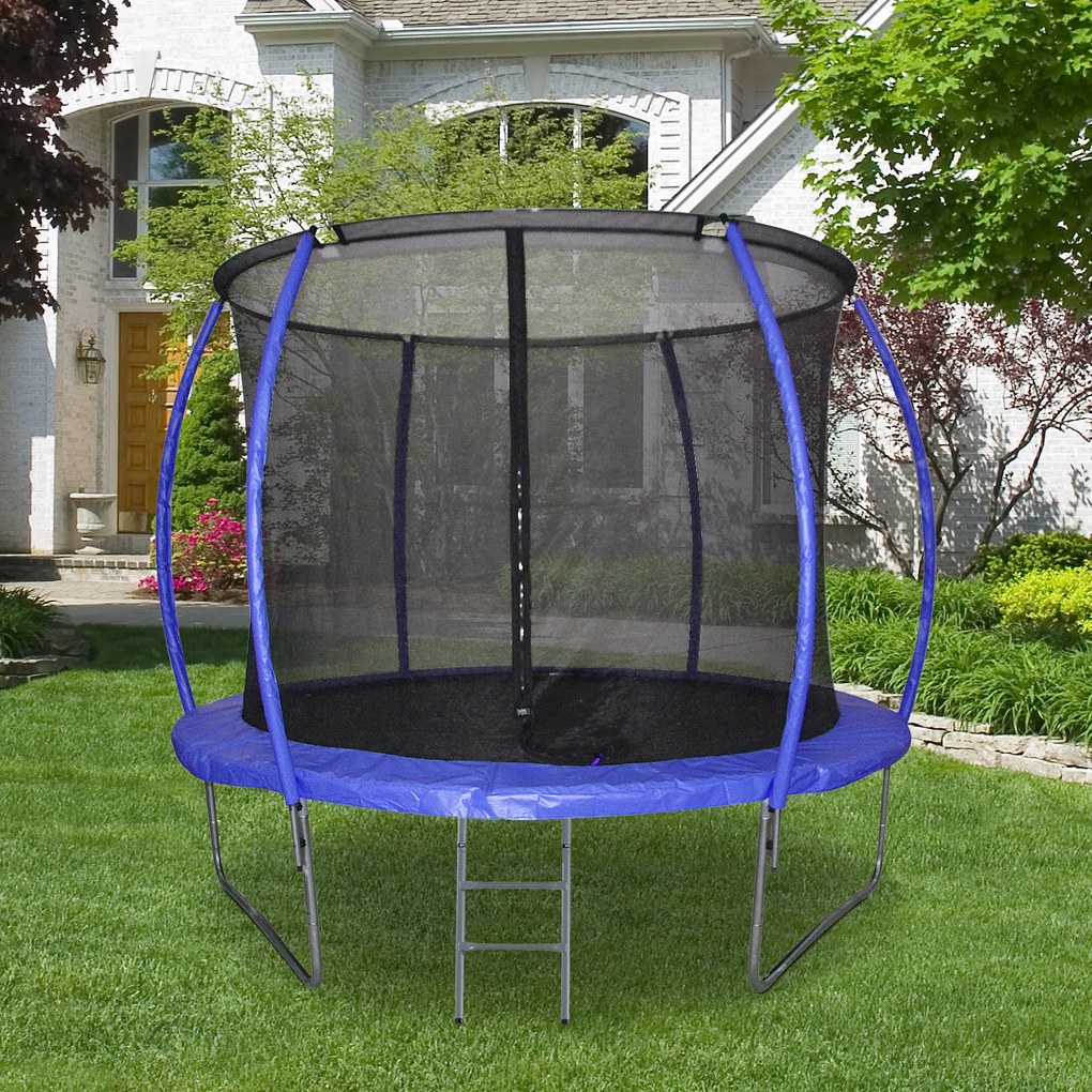 HOMCOM Trampolim de Jardim Φ244cm Trampolim para Crianças e Adultos cm Rede de Segurança Cobertura nas Bordas e Escada para Exterior Azul