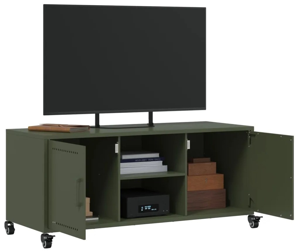 Móvel de TV 100,5x39x43,5 cm aço verde-azeitona