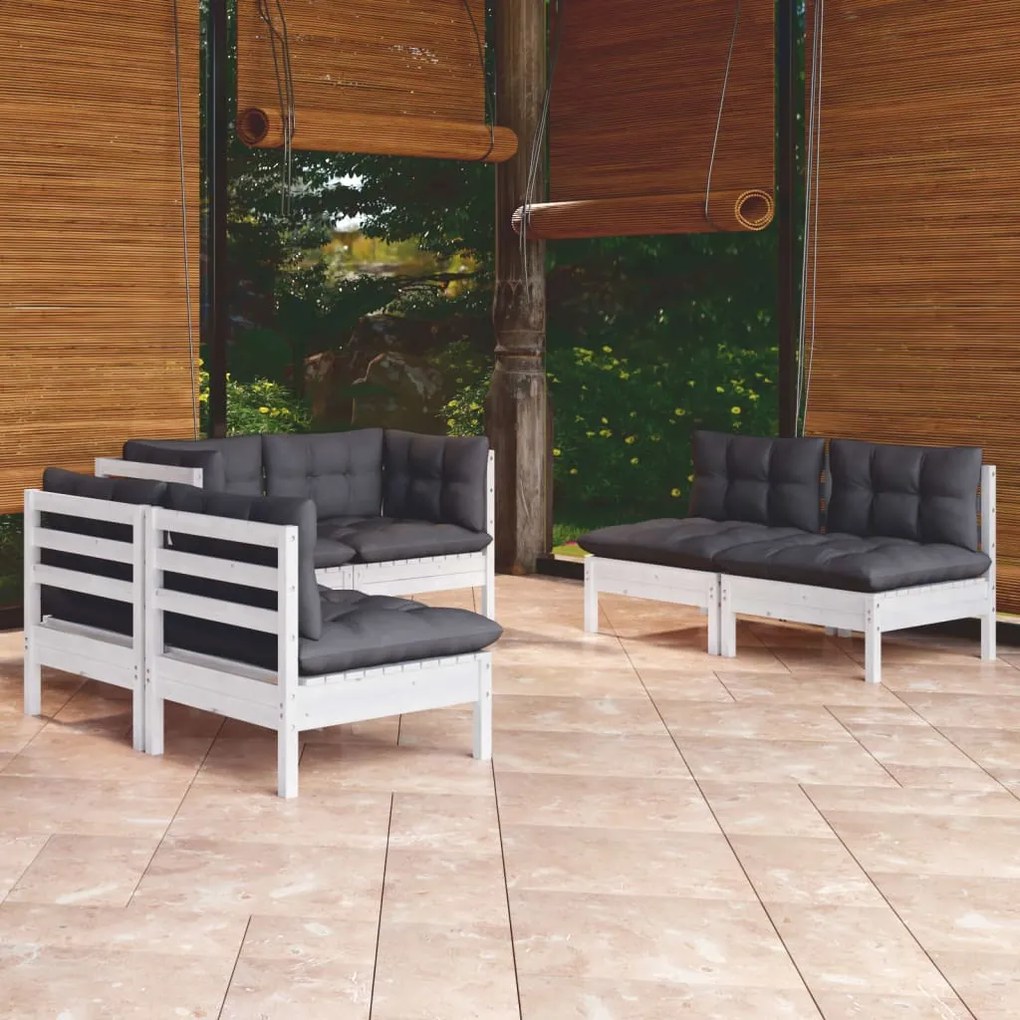 vidaXL 6 pcs conj. lounge de jardim c/ almofadões pinho maciço
