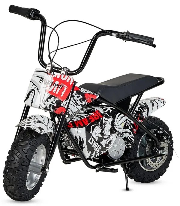 Mini moto eléctrica 300W 36V para crianças +5 anos, até 70Kg inclui 1 par de rodas Preta e Branca