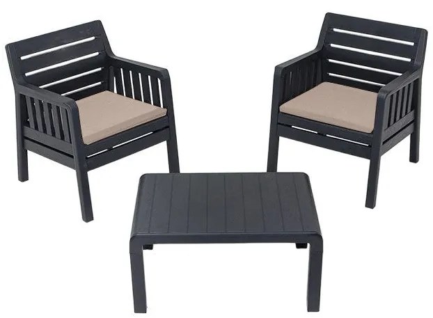 Conjunto de Jardim Antracite – 2 Sofás de 1 Lugar e Mesa de Centro – D
