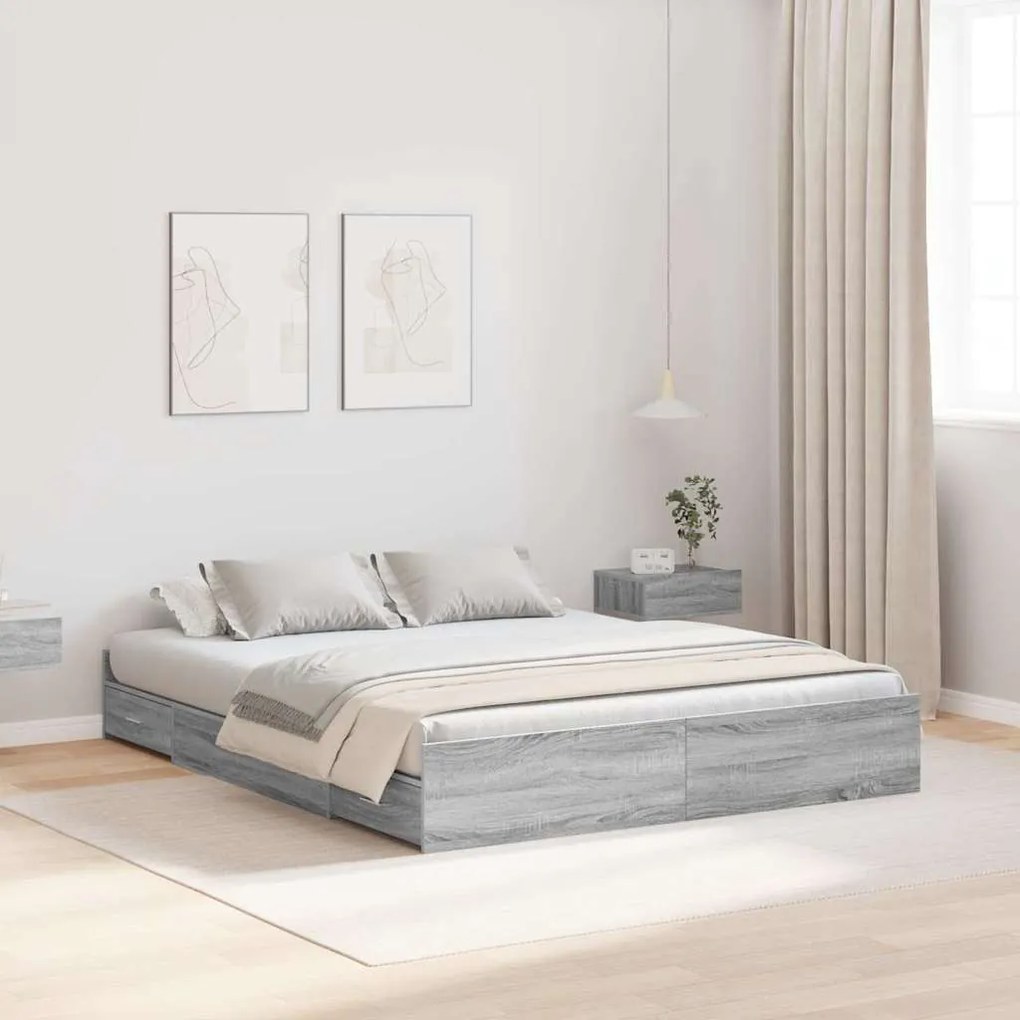 vidaXL Estrado de cama com arrumação Cinza Sonoma 150 x 200 cm