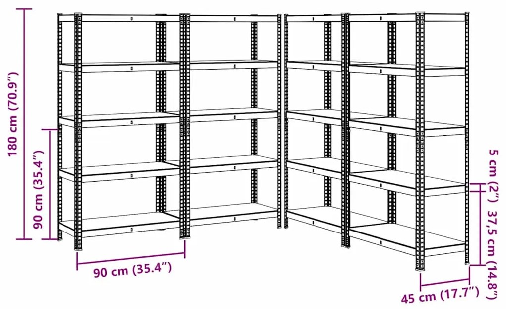 Estantes 5 prateleiras 4 pcs derivados de madeira/aço antracite