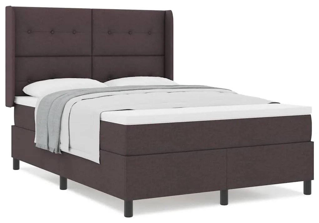 Cama Box com Colchão Marrom Escuro 160x200 cm em Tecido