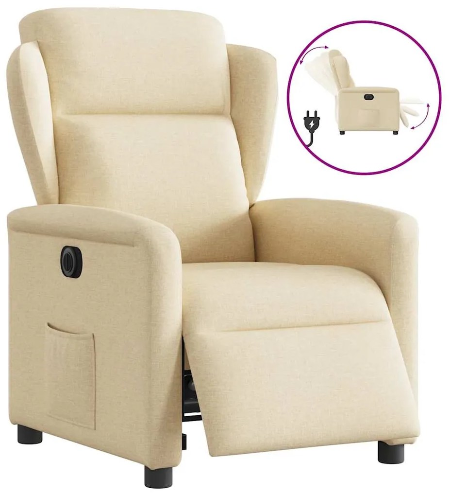 vidaXL Poltrona reclinável elétrica tecido cor creme