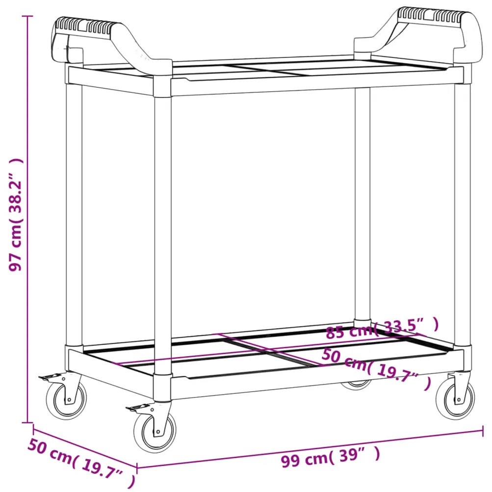 Carrinho c/ 2 prateleiras 99x50x97 cm alumínio cinzento