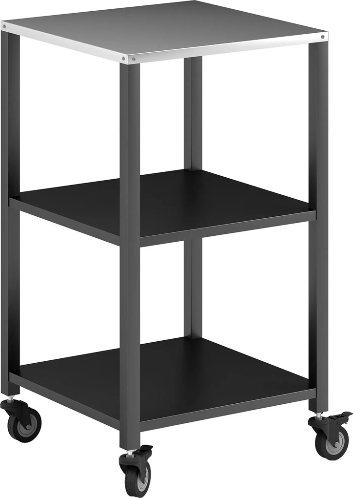 Outsunny Carrinho de Churrasco 3 Andares com Tampo em Aço Inox Rodas Carrinho de Serviço Móvel 50x50x90 cm Preto | Aosom Portugal