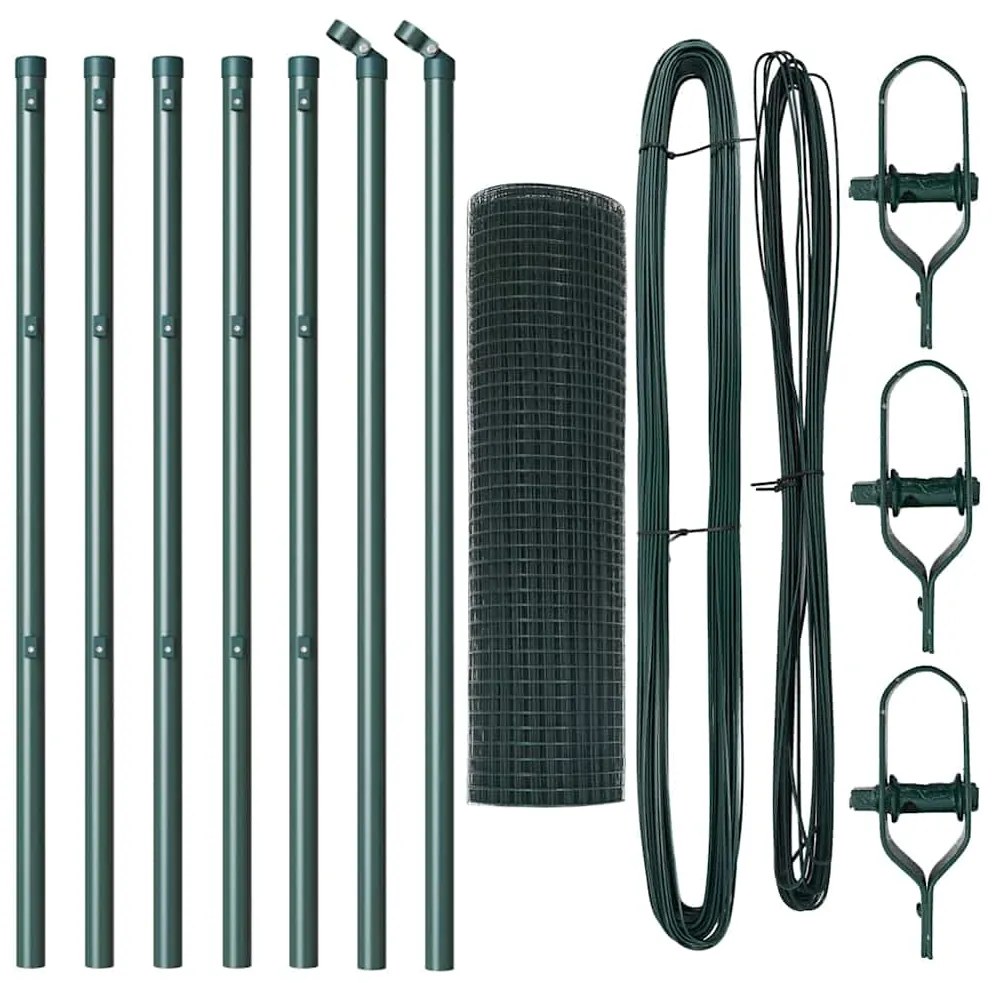 Conjunto de Postes de Cerca 2 Unidades Verde Metal 10 x 0,5 m