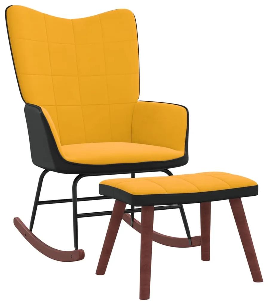 327893 vidaXL Cadeira de baloiço com banco PVC e veludo amarelo mostarda