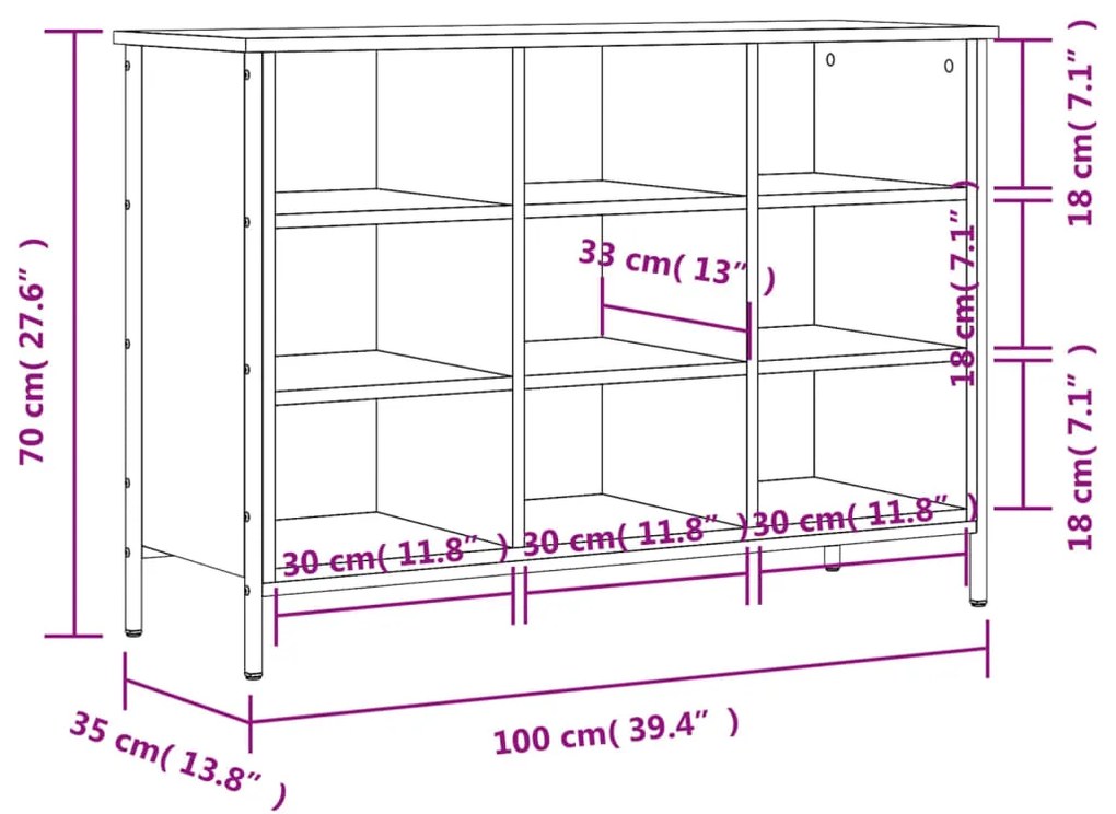 Sapateira Kiri - Com 9 Compartimentos - Cor Castanho - 100x35x70cm - D