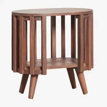 Pack De 2 Mesas De Cabeceira Ovais 50x35 Cm Em Madeira De Acácia Dragor Castanho-acácia Escuro - Sklum