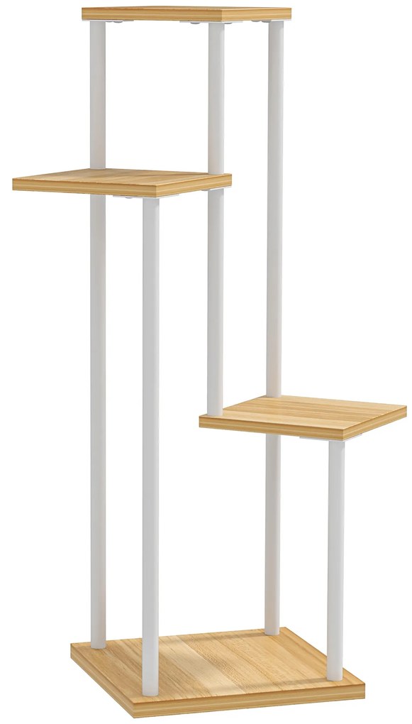 Outsunny Suporte para Plantas de 4 Níveis de Madeira e Aço para Interior e Exterior 53x42x85 cm Madeira e Branco