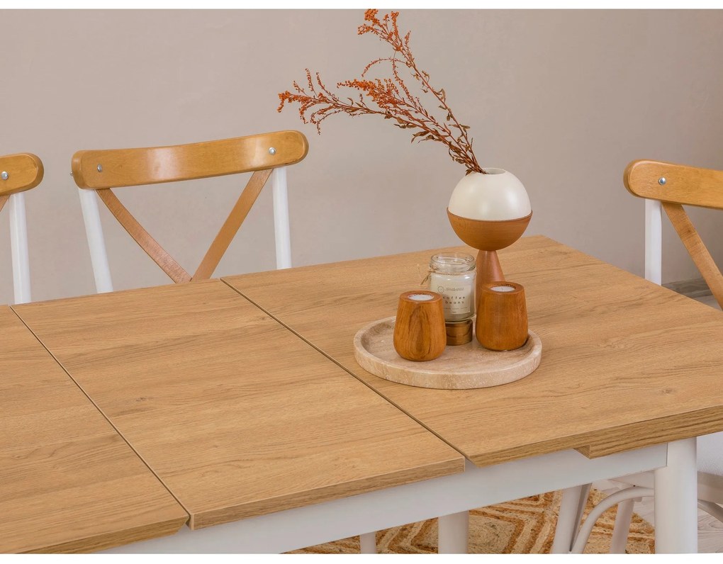 Conjunto de Mesa de Jantar Extensível Oliver – Branco – Mesa: 120x77x7