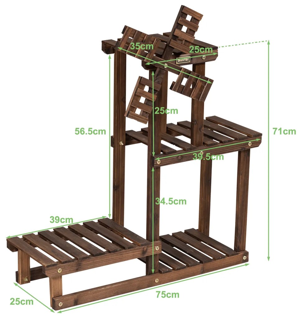 Floreira Estante Rústica de 5 Niveis para Flores Madeira de Plantas 75 x 25 x 71 cm Castanho