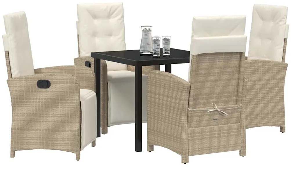 Conjunto de Jantar de Jardim de 5 Peças da com Almofadas Beje em Ratta