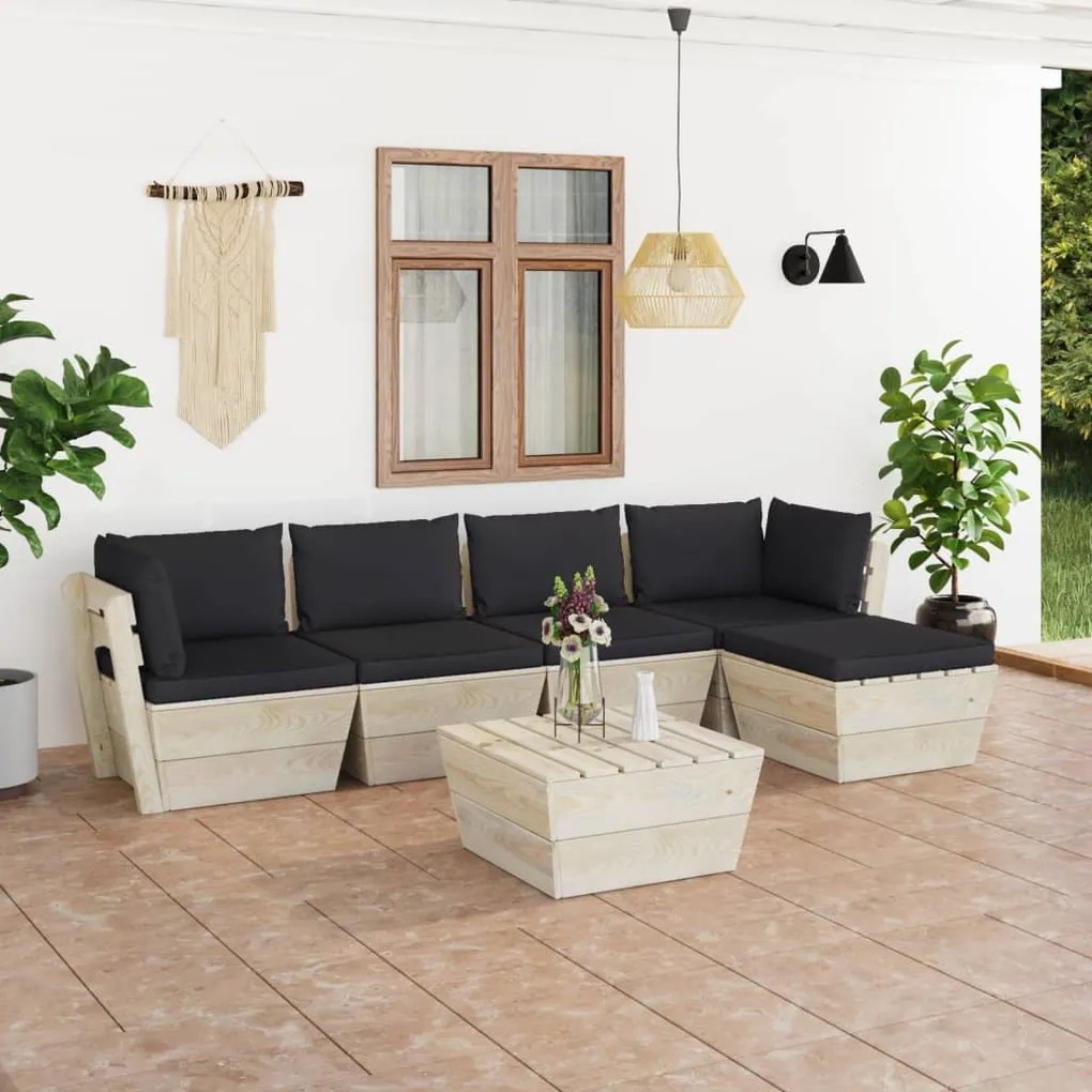 vidaXL 6 pcs conjunto lounge de paletes + almofadões madeira de abeto