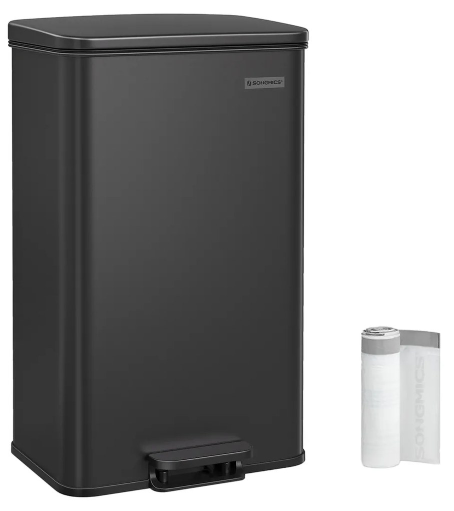 Lixeira 40L, pedal, soft close, inclui 15 sacos, preta