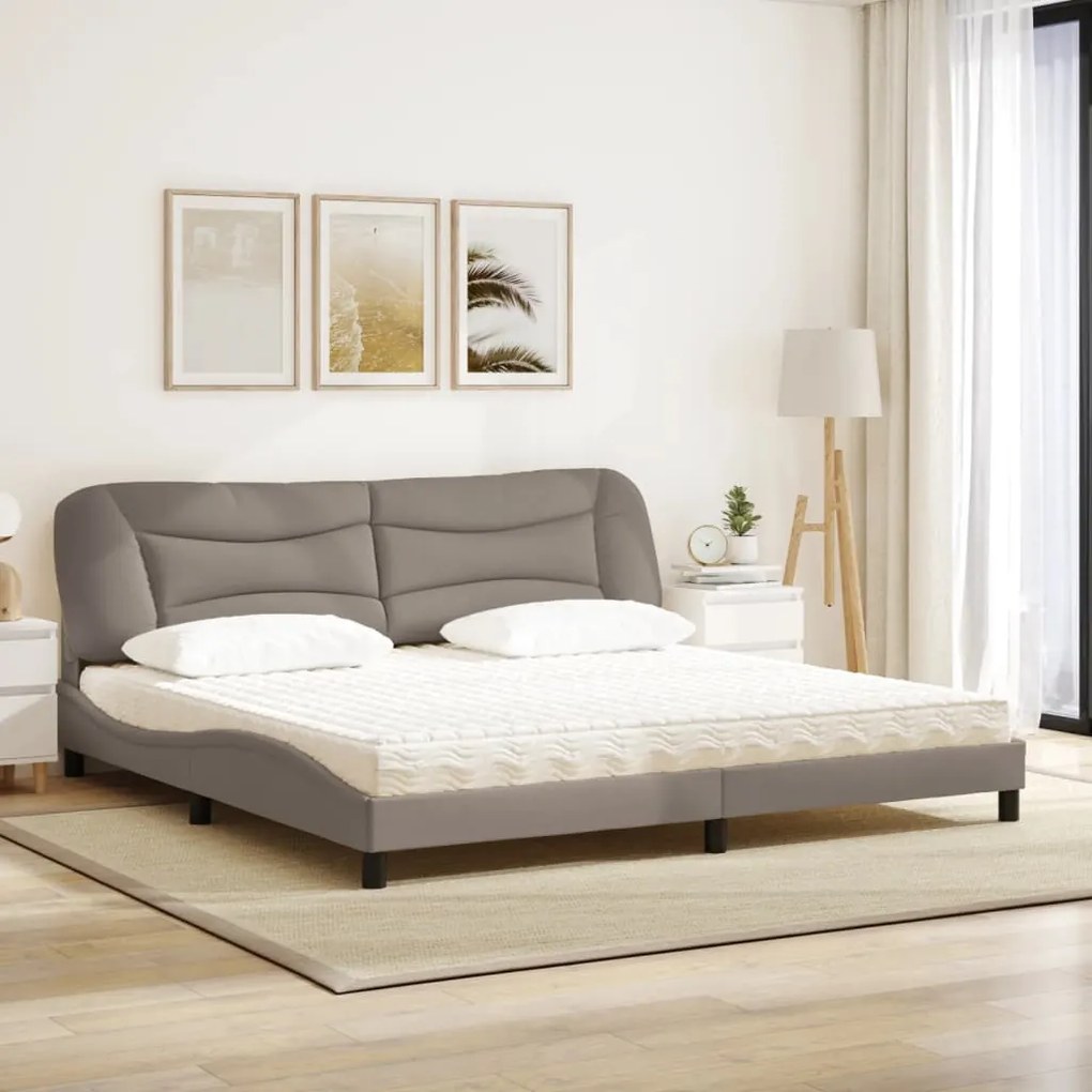 Cama com colchão 200x200 cm tecido cinzento-acastanhado
