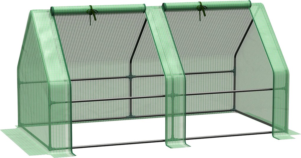 Mini estufa de jardim, em túnel, 180 x 90 x 90 cm, aço, PE de alta densidade 140 g/m², proteção anti-UV, janelas com fecho de correr, verde