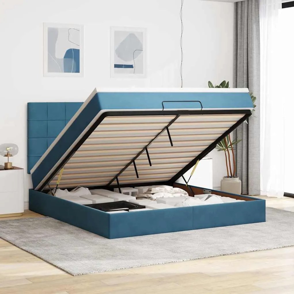 vidaXL Estrutura cama otomana colchões 180x200 cm veludo azul escuro