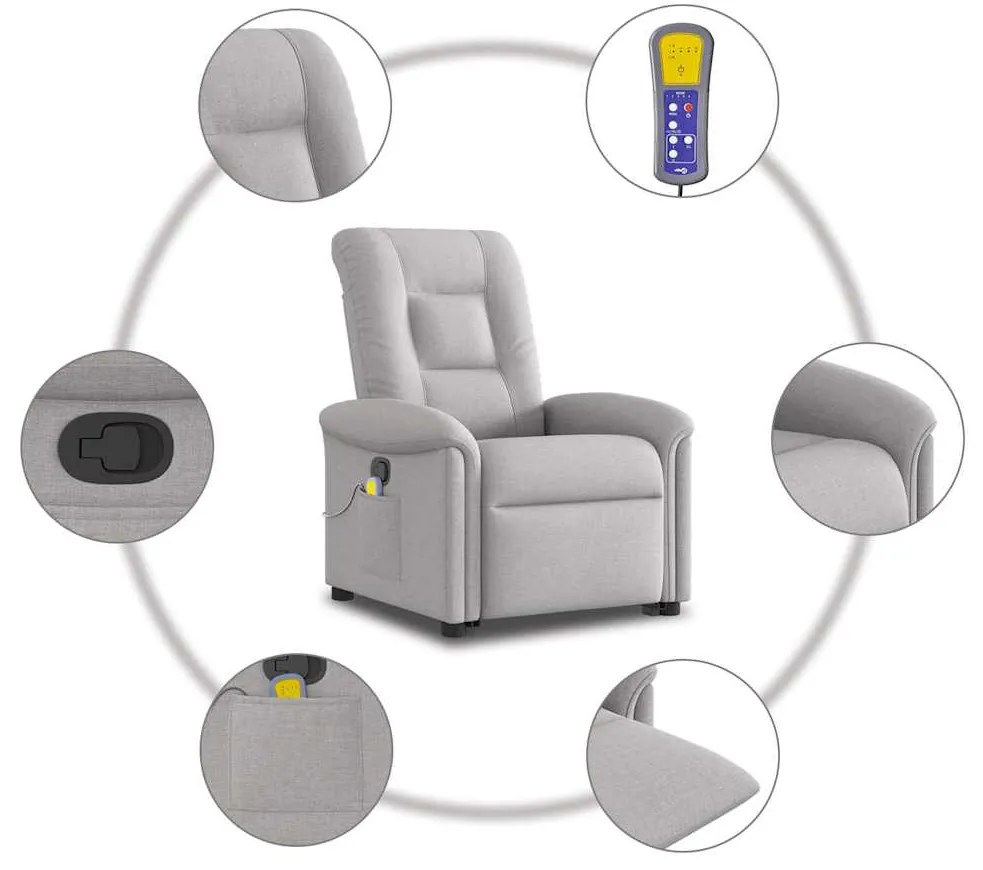 Poltrona elevatória de massagens tecido cinzento-nublado