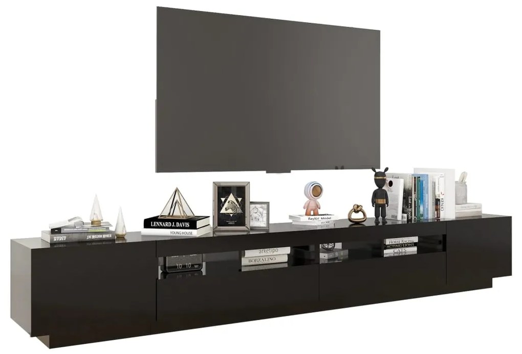 Móvel de TV com luzes LED 260x35x40 cm preto