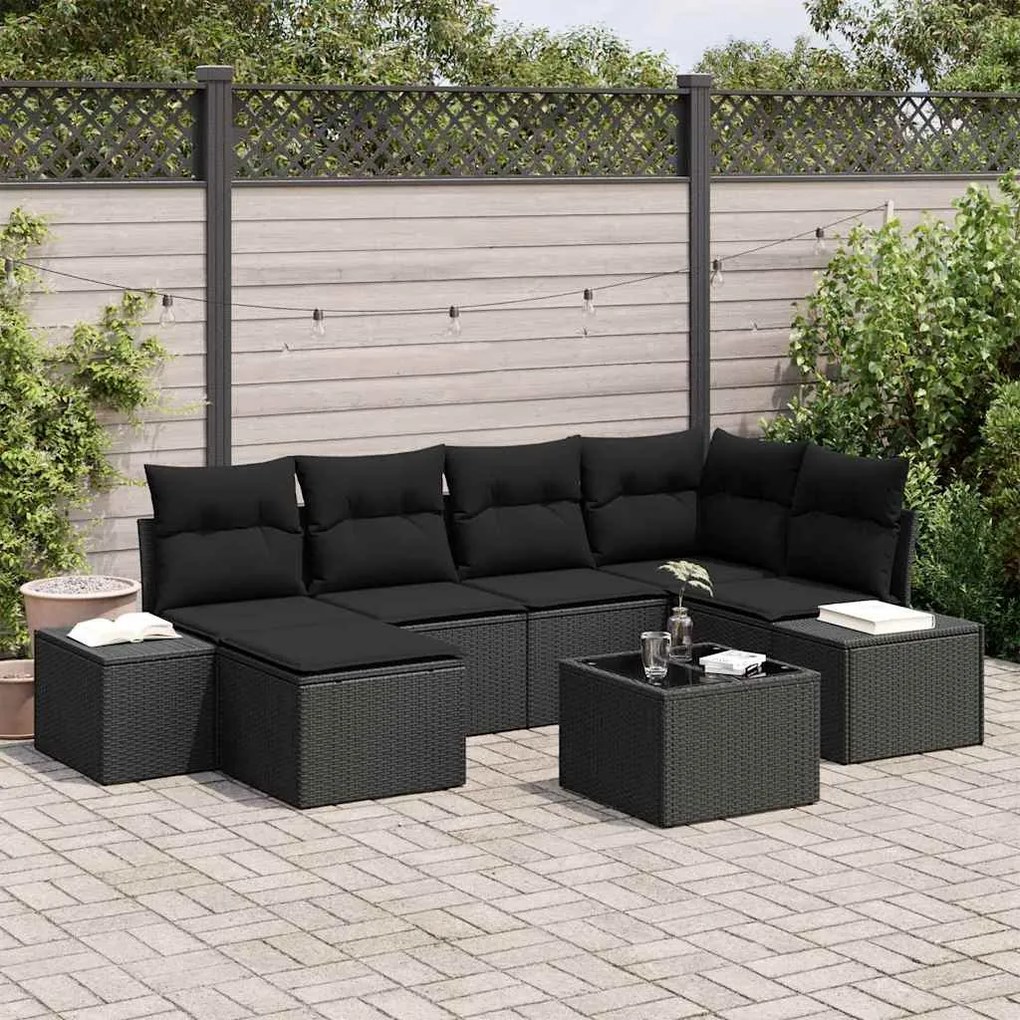 vidaXL Conjunto de Sofá de Jardim com almofada 6 pcs Preto vime PE