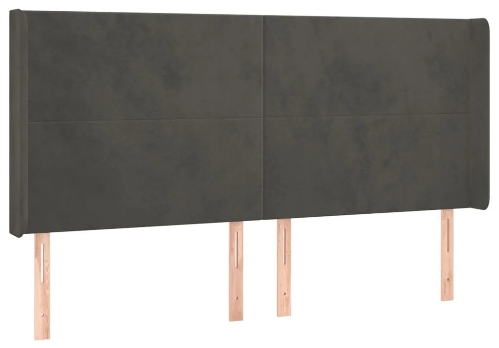 Cama box spring c/ colchão/LED 160x200cm veludo cinzento-escuro