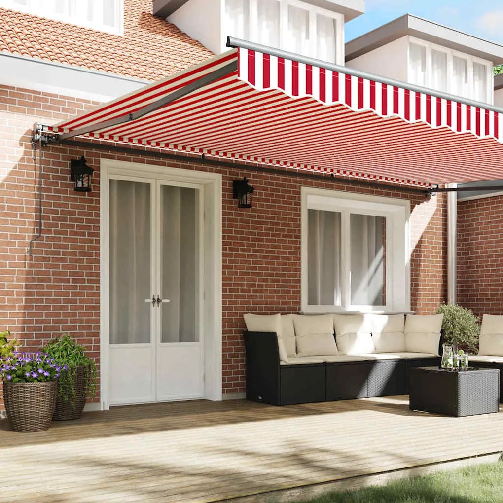 Toldo Retrátil Manual Listrado Vermelho e Branco 500x300 cm